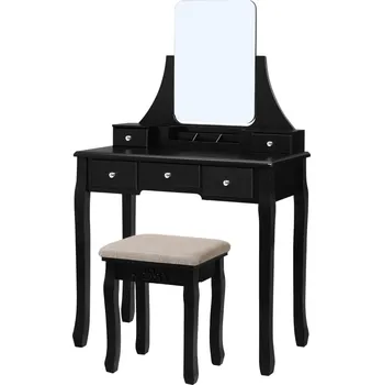 Toaletní stolek VASAGLE Toaletní stolek s židlí 80 x 137 cm černý 