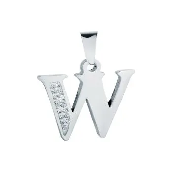 Přívěsek Přívěsek písmeno W s kamínky 29x25mm chirurgická ocel