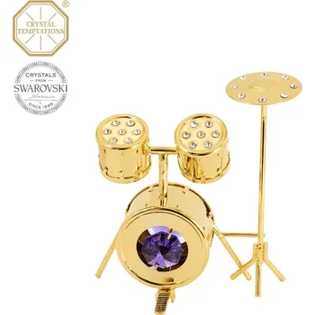 Figurka Kovová pozlacená figurka Bicí Souprava s bílými a fialovými krystaly Swarovski Elements