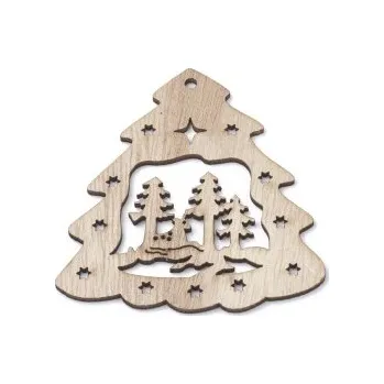 Dětské navlékací korálky Dřevěný výřez stromy ve stromu 80x70mm