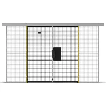 Plot Dveře - posuvné dvoukřídlé (pro ochrannou mříž), šířka 2000 mm, sloupky žluté/dveře černé