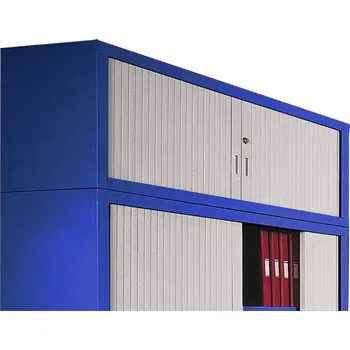 Nástavec s žaluziovými dveřmi, v x š x h: 465 x 1000 x 435 mm, barva korpusu modrá RAL5010, žaluzie šedé