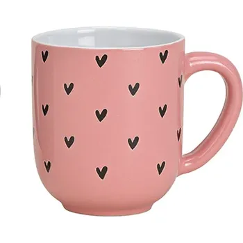 G. Wurm, Německo GW - Keramický hrníček růžový s šedými srdíčky - 400 ml