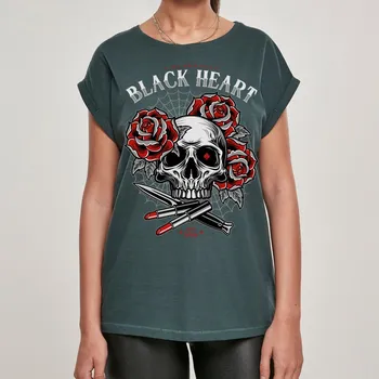 Dámské Triko BLACK HEART LIPSTICK SKULL EXT Barva: Zelená, Velikost: S