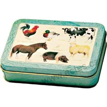 Dóza na potraviny FARMA 2636 zvířátka (kůň, kohout, kráva, ovce), zelené lemování