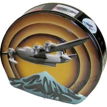 Dóza na potraviny LETADLO retro plechová dóza DECO šedé letadlo nad horou