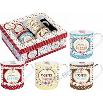 Easy Life DITSY COFFEE porcelánové hrnky na kávu s květinkami "COFFEE Time" 300ml 4 ks