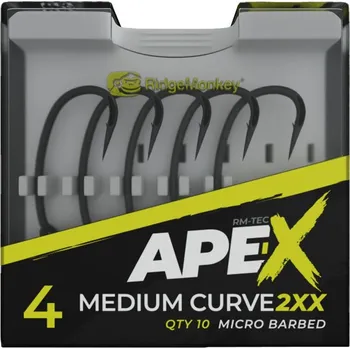 Rybářský háček RidgeMonkey Háček Ape-X Medium Curve 2XX Barbed 10ks Velikost háčku: #4