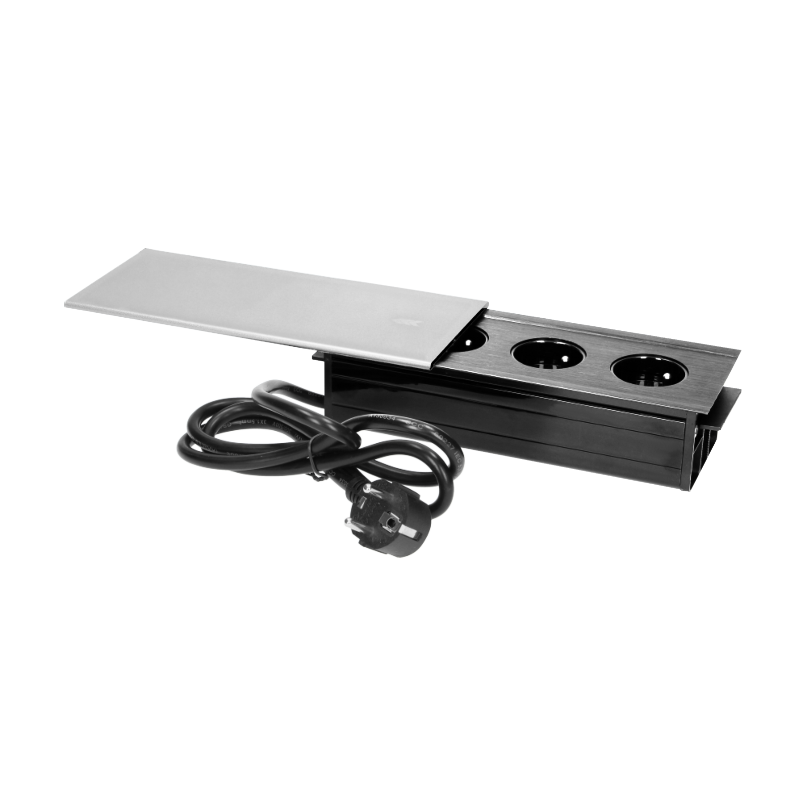 Posuvná elektrická zásuvka 3x230V vestavná šedá, oblé hrany ((posuvné zásuvkové moduly))