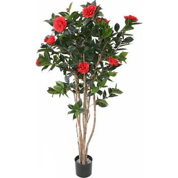 umělá květina Luxusní umělý kvetoucí keř CAMELIA JAPONICA DOUBLE NEW červená, 160cm