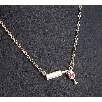 Náhrdelník řetízek láhev a sklenka červeného vína zlatý