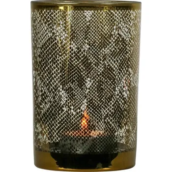 Svícen Zlatý skleněný svícen s motivem hadí kůže L - 12*12*18cm