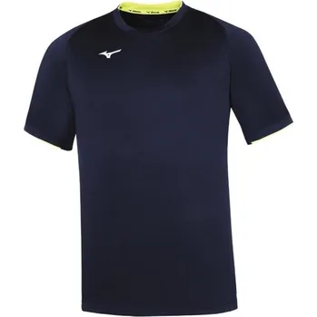 Běžecké oblečení Pánské sportovní tričko Mizuno Core Short Sleeve Tee/Navy/Yellow Fluo/L Velikost: 3XL