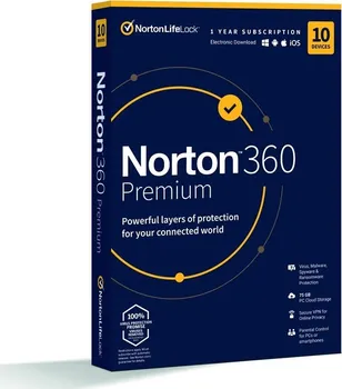 Antivir Norton 360 Premium 75 GB VPN krabicová verze 1 zařízení 1 rok