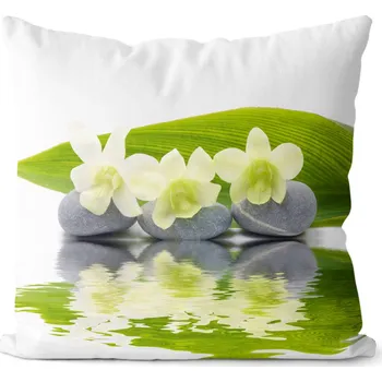 Dekorativní polštářek Polštář Bílé květy na kamenech 40x40 cm (Velikost: 40 x 40 cm)