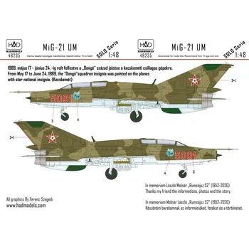 Plastikový model HAD models 1/48 Decal MiG-21 UM HUNAF 5091 Dongó Squadron