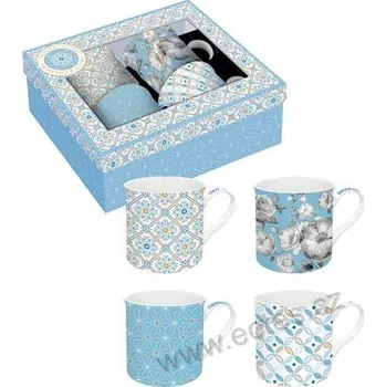 Easy Life TREND & COLOURS LIGHT BLUE porcelánové světle modré hrnky s ornamenty a květy 300ml 4 ks
