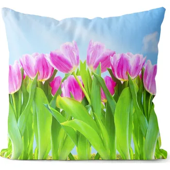 Dekorativní polštářek Polštář Růžové tulipány 40x40 cm (Velikost: 40 x 40 cm)