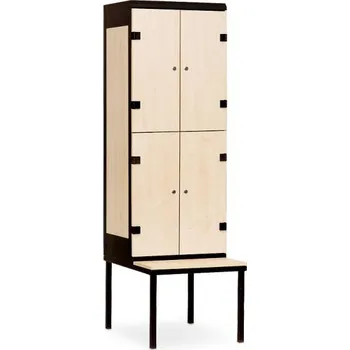 TRITON Šatní skříňka 4-boxová s lavičkou, 2195 x 600 x 780 mm - lamino/kov Provedení lamina:: bříza 1715 BS, Provedení zámku: Cylindrický zámek Burg - do lamina, Provedení skeletu: kov černá RAL 9005