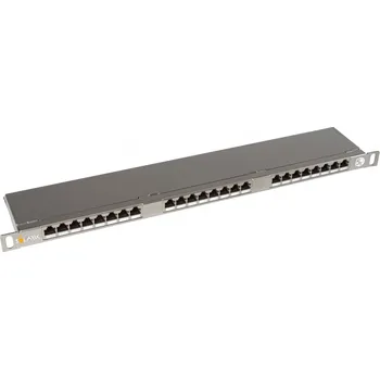 Patch panel SX24HD-5E-STP-SL Patch panel STP 24xRJ45 kat. 5E, 0,5U, 19", osazený, s vyvazovací lištou, nerez