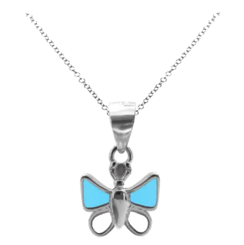 Náhrdelník Minet Dětský stříbrný náhrdelník s modro-bílým motýlkem