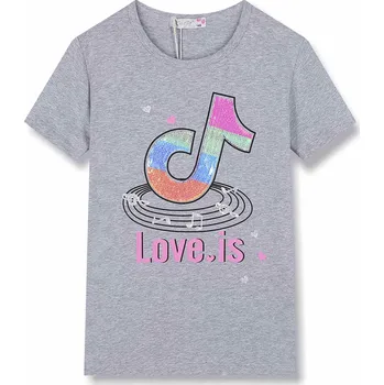 Dívčí triko - KUGO KT9909, šedý melír Barva: Světle šedý melír, Velikost: 152