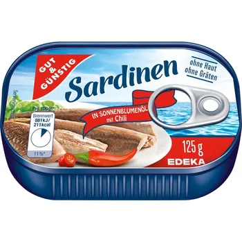 konzervovaná ryba Gut & Günstig Sardinen mit Chili sardinky ve slunečnicovém oleji s chili 125 g