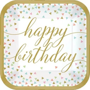 Party nádobí AMSCAN - 18 velkých talířů Happy birthday -