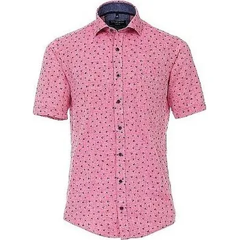 Pánská košile Casa Moda červená lněná módní tisk palmy krátký rukáv vel. 4XL - 7XL (50 - 56) - 4XL