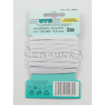 Textilní guma Pruženka bílá šíře 5,3 mm délka 5m