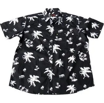 Pánská košile Pánská košile Kamro 23420/200 černá s obrázky bílých rostlin krátký rukáv 3XL - 8XL Kamro - 5XL