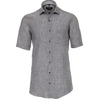 Pánská košile Casa Moda lněná černá s proužkem krátký rukáv vel. 4XL - 7XL (49 - 56) - 6XL