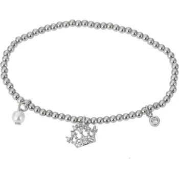 Náramek Stříbrný kuličkový náramek s korunkou - Ø 6-7cm