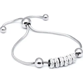 Náramek biju Nastavitelný náramek z chirurgické oceli s kroužky a kamínky 1568