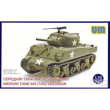 Plastikový model Unimodel 1/72 Medium tank M4 (105) Sherman