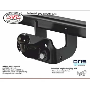 Tažné zařízení Tažné zařízení Nissan NP300 Navara Bez trubkové ochrany pod nárazníkem 05/2005->10/2015 BS 040-742 od SVC GROUP