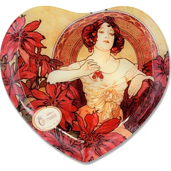 Talíř Carmani® Carmani - Skleněný talíř ve tvaru srdce A. Mucha Drahé kameny Rubin - 25*23 cm