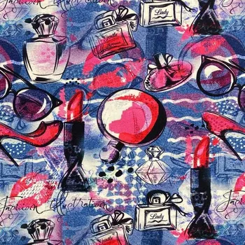 Úplet modro-růžový, parfémy, rtěnky a boty, š.180