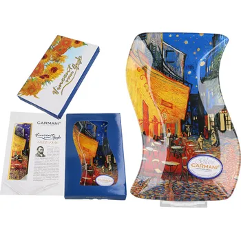 Talíř Carmani® Carmani - Skleněný prohnutý talíř V. van Gogh Terasa kavárny v noci - 15*23 cm