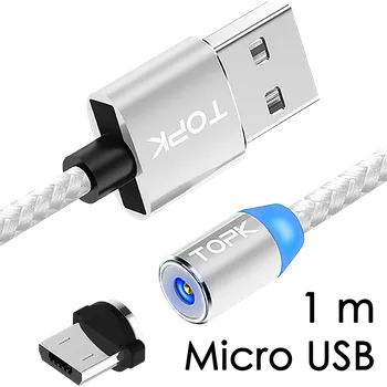 TopK M5 - Magnetický USB kabel - Stříbrný - Micro USB - 1 m