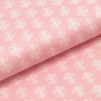 Bavlněné plátno P0517 růžové, bílý motiv, š.140