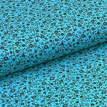 Bavlněné plátno P0461 aqua, černý drobný květinový vzor, š.140
