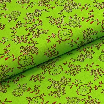 Bavlněné plátno P0534 zelené, červený květinový vzor, š.140