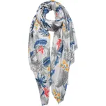Světle šedý šátek s barevnými listy - 80*180 cm