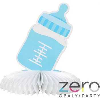 Rozeta papírová 'láhev dětská' na stůl - modro-bílá
