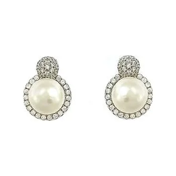 Náušnice Stříbrné náušnice s perlou a bílými zirkony