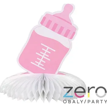 Rozeta papírová 'láhev dětská' na stůl - růžovo-bílá
