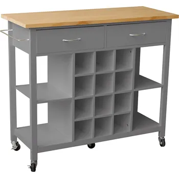 Servírovací stolek Tempo Kondela Servírovací vozík s regálem na láhve, tmavě šedá / přírodní, DILIA