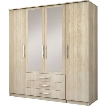 Šatní skříň Skříň Šeba 4D čtyřdvéřová, kombinovaná se zrcadlem - Skříň čtyřdvéřová kombinovaná