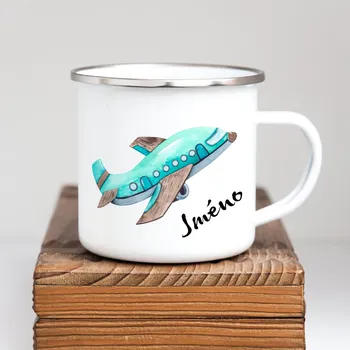 Bílý smaltovaný plecháček se jménem Letadlo 360ml